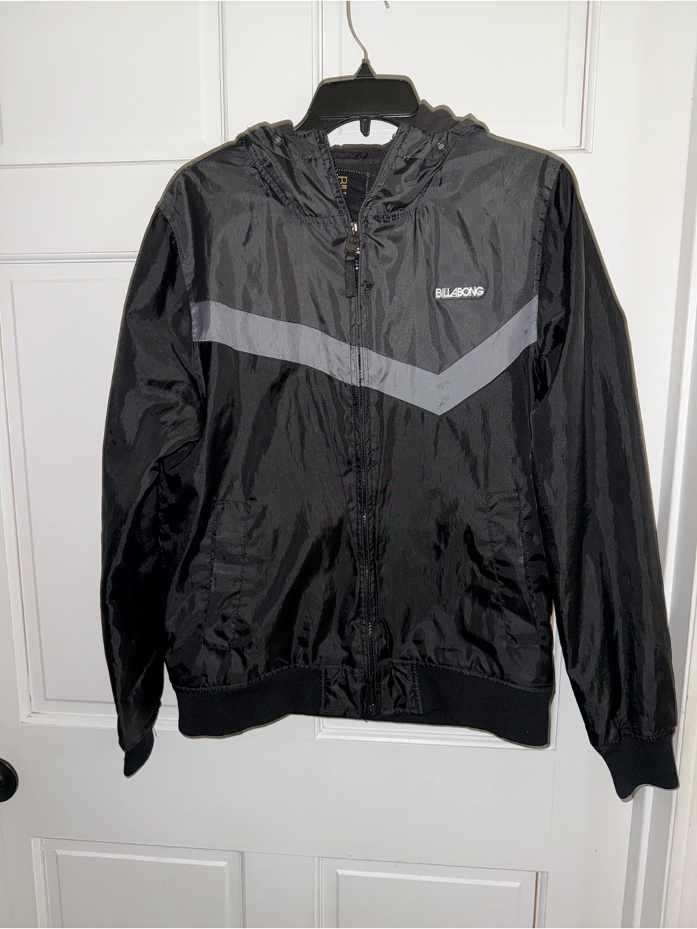 Billabong Black Windbreaker Jacket with Gray Chevron